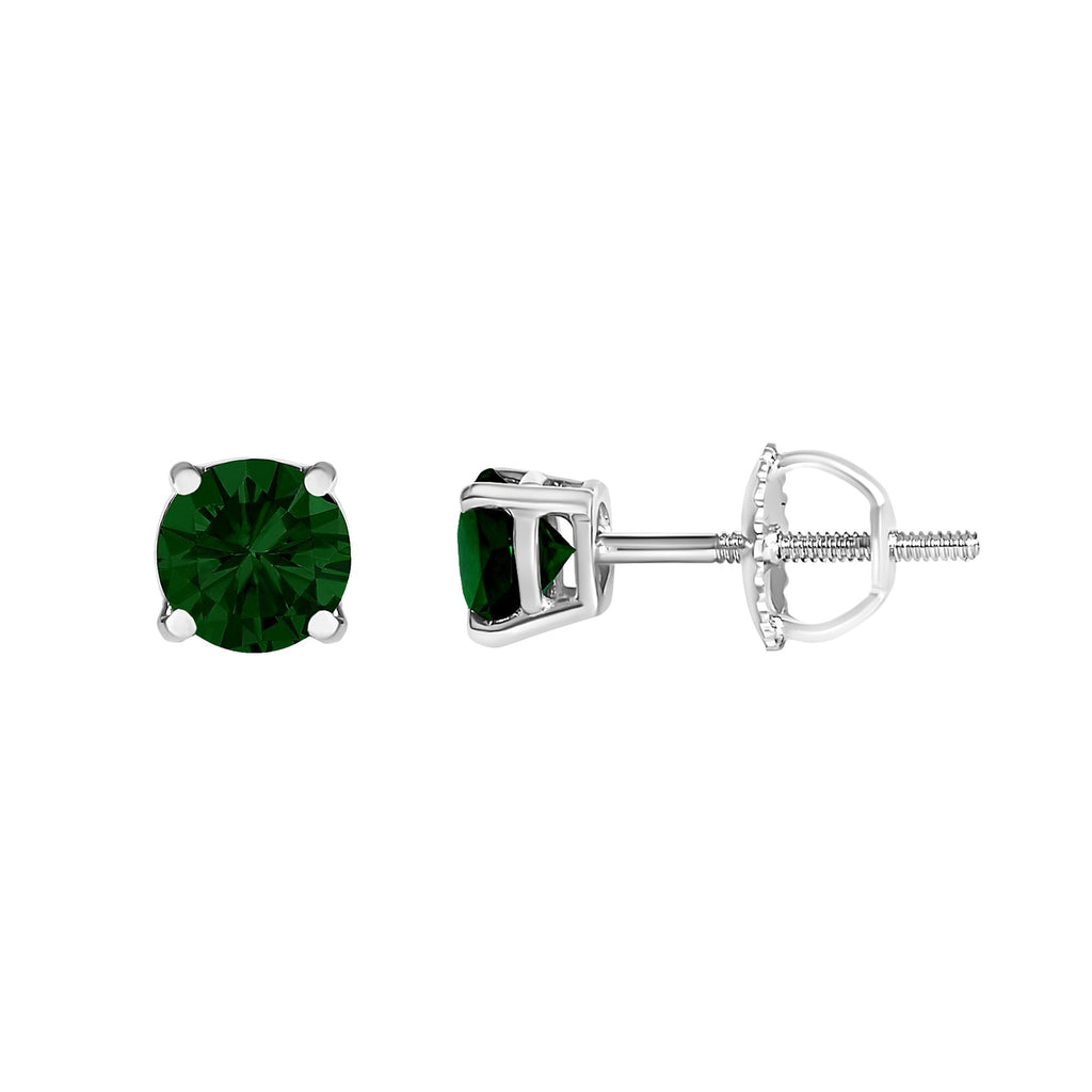 14K Gold Lab Grown Green Diamond Solitaire Stud Earrings