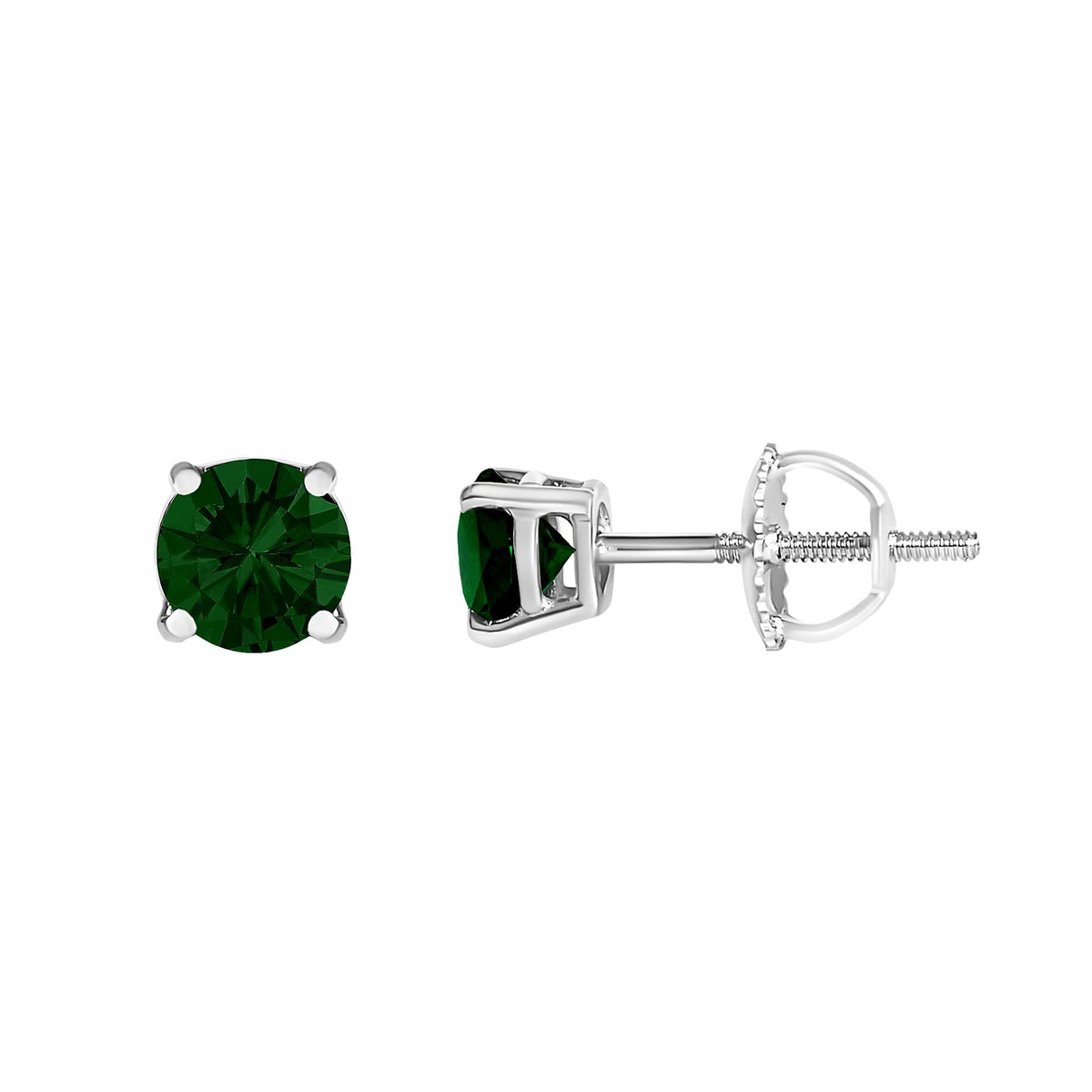14K Gold Lab Grown Green Diamond Solitaire Stud Earrings