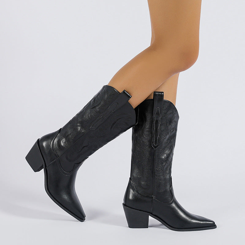 Elegant Mid-Calf Chunky Heels