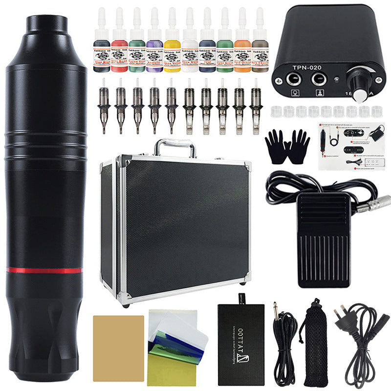 10-Color Motor Tattoo Pen Kit with Full Equipment