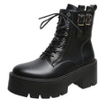 Women's British Style Lace-up Leather Motorcycle Boots