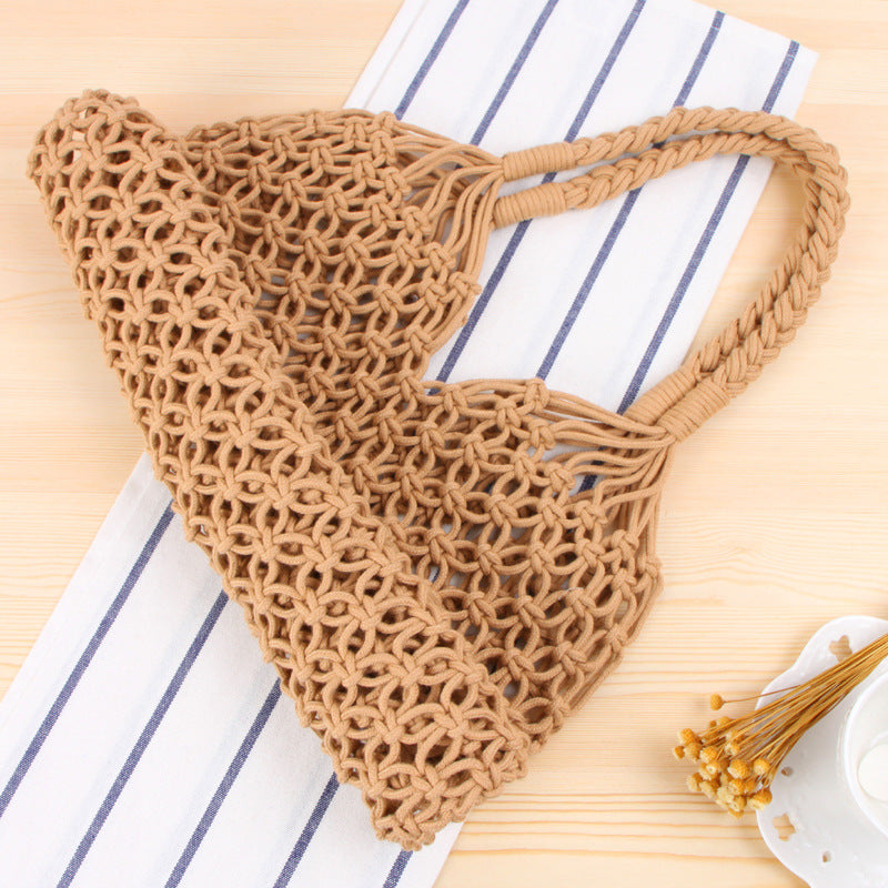 New Trendy Solid Color Woven Shoulder Bag for Women