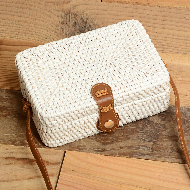 Vietnamese Woven Shoulder Bag with Round Leather Buckle