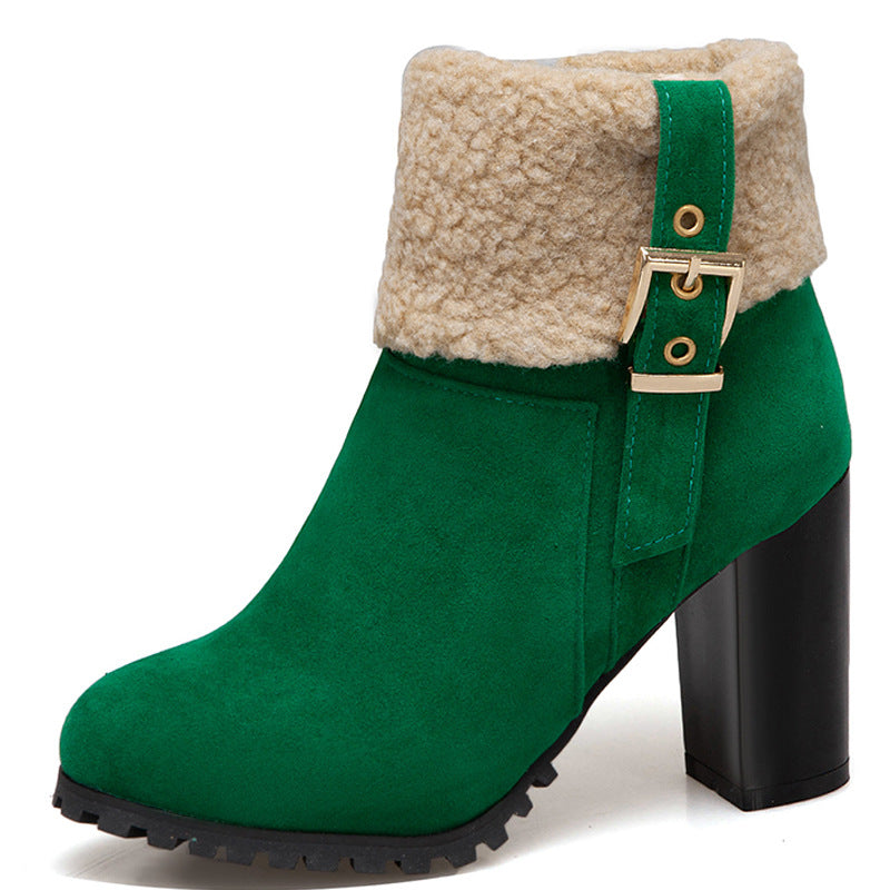 Elegant Suede Winter Heels with Lamb Fur