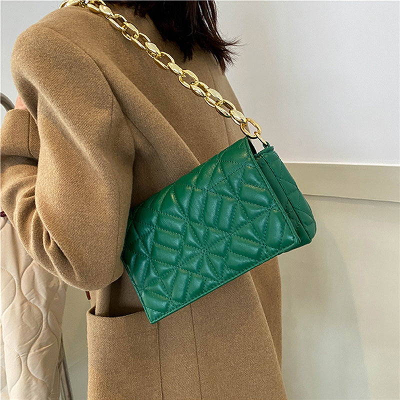 Women's PU Leather Rectangular Diamond Jacquard Bag