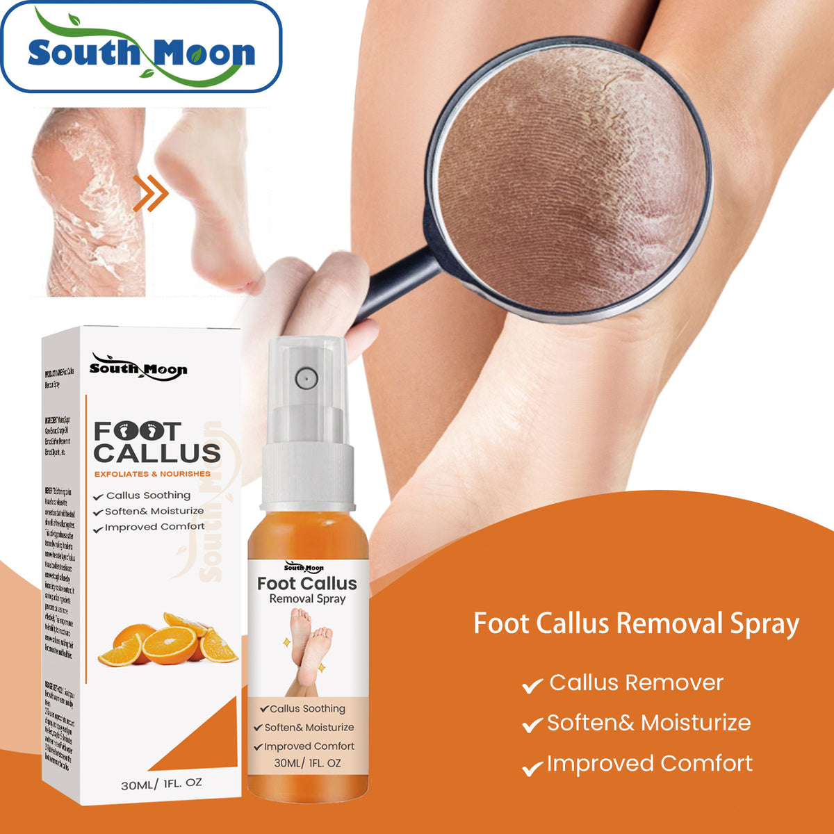 South Moon Exfoliating Foot Spray for Dry Cracked Skin