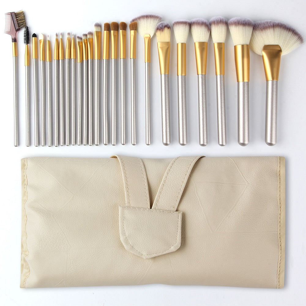 Elegant 24-Piece Champagne Cosmetic Brush Set