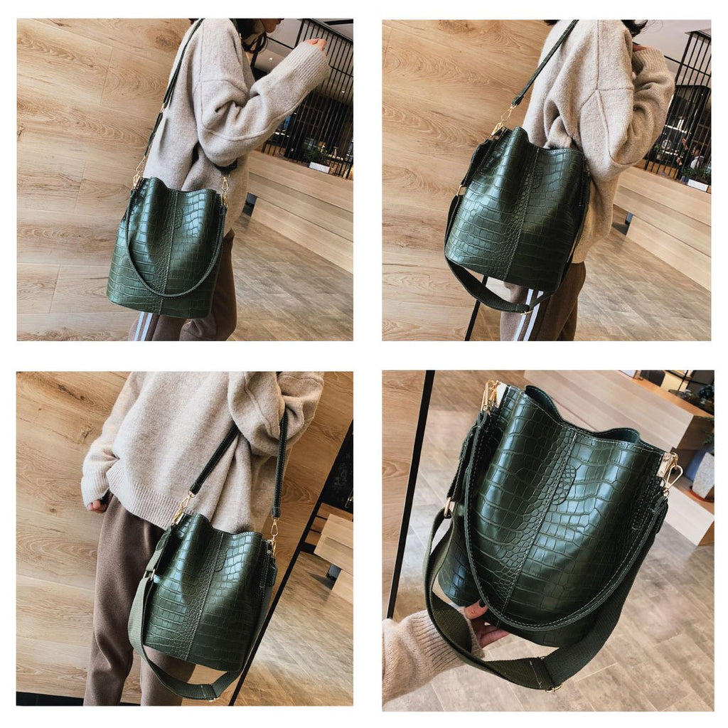 Olive Croc Blake Shoulder Satchel