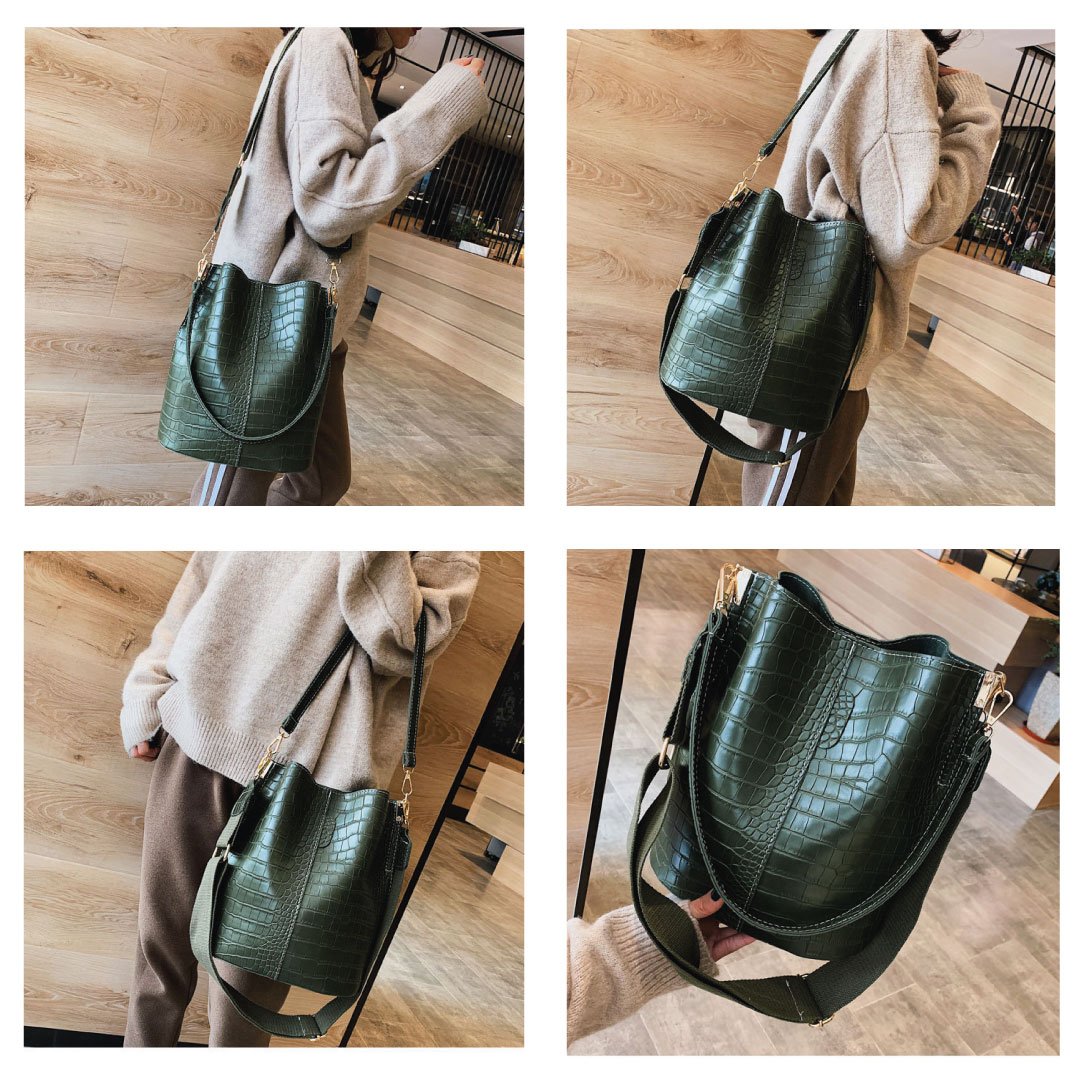 Olive Croc Blake Shoulder Satchel