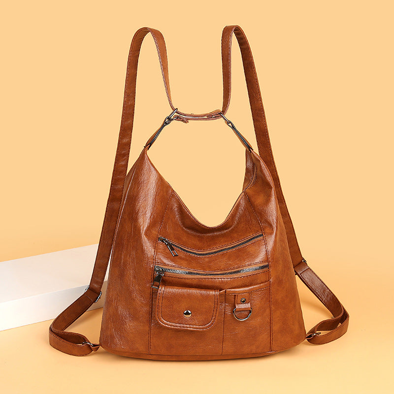 Fashionable Soft Leather Shoulder Bag with Multiple Pockets