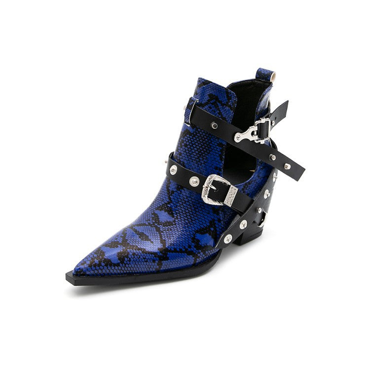 Women’s Short Pointed Toe Western Ankle Boots, 5CM Heels