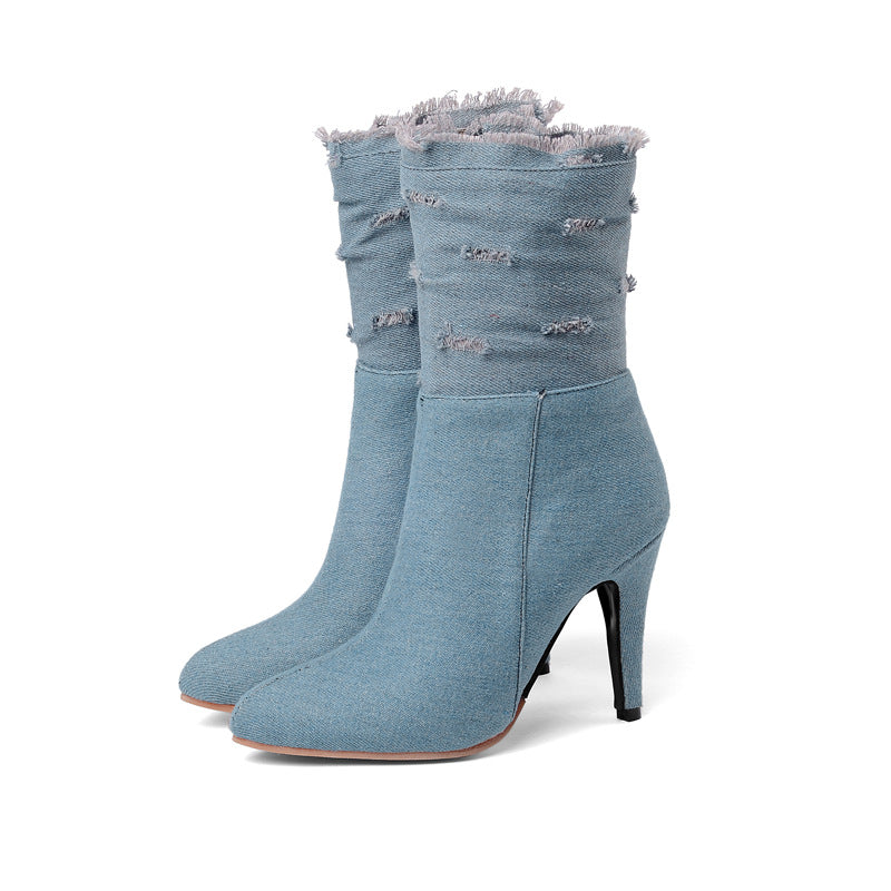 Chic Ripped Denim Ankle Boots