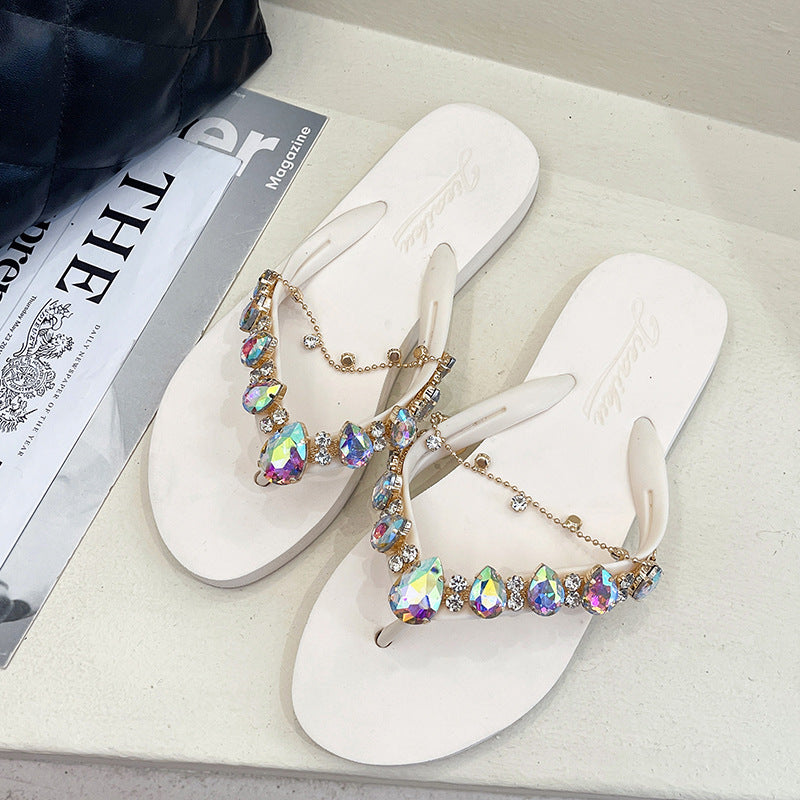 Rhinestone Chain Flip-Flops for Women's Casual Fashion