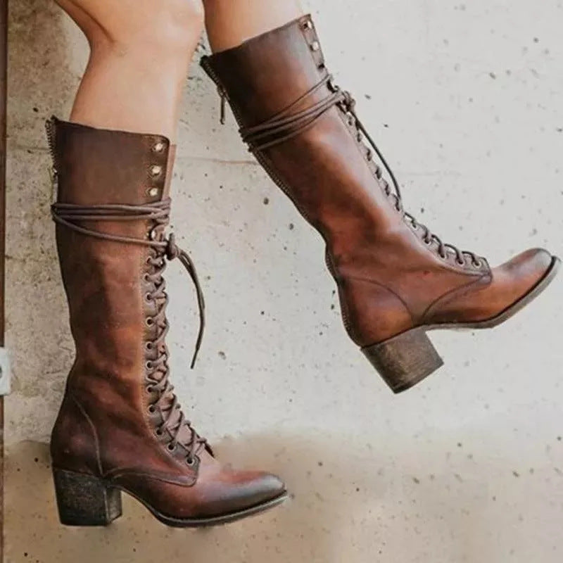 Elegant Heeled Lace-Up Boots
