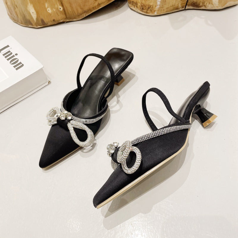 Elegant Rhinestone Bow High Heels