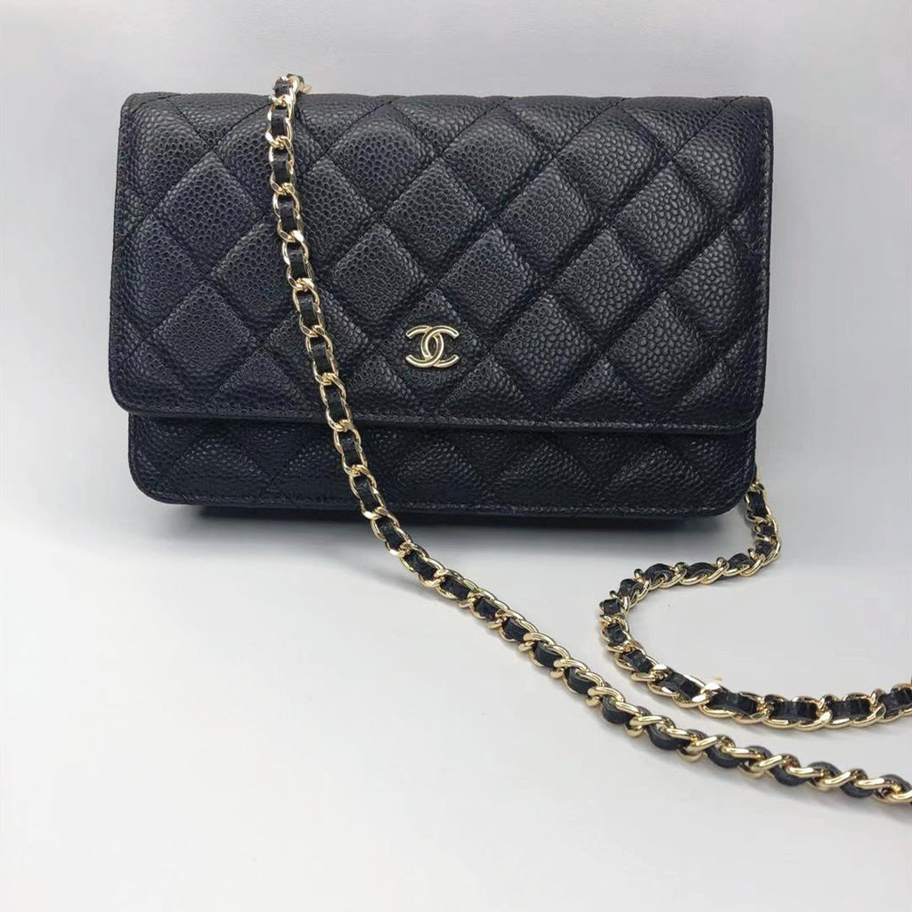 Chanel-Style WOC Women's Chain Shoulder Bag in Caviar Leather