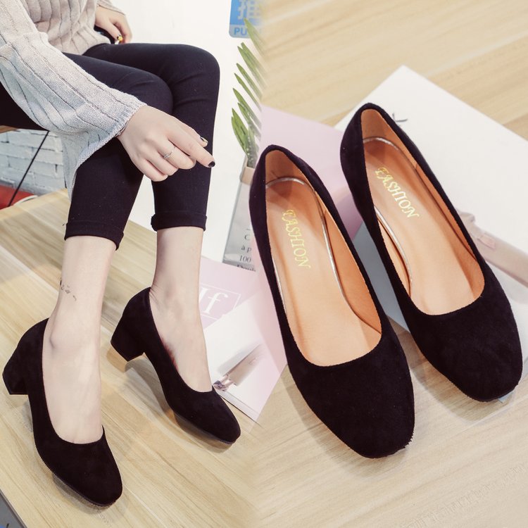New Korean Style Suede Square Toe High Heels