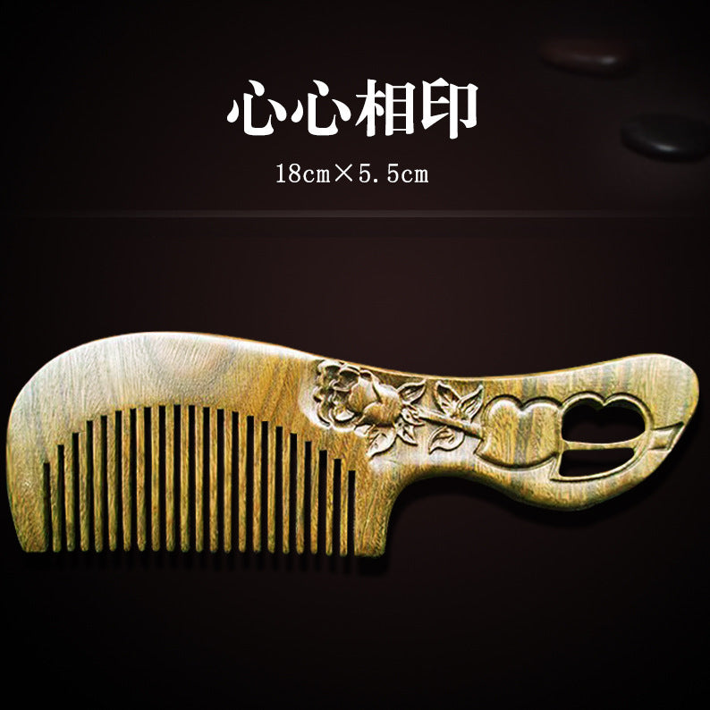 Antique-Style Green Sandalwood Comb Set