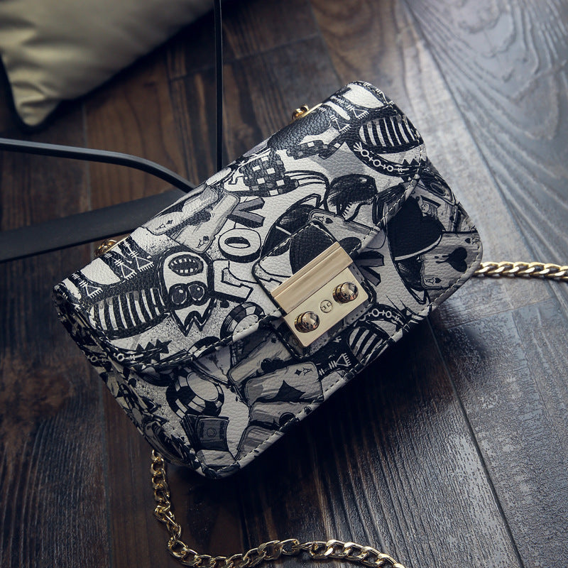 Trendy Printed Mini Crossbody Bag with Chain Strap