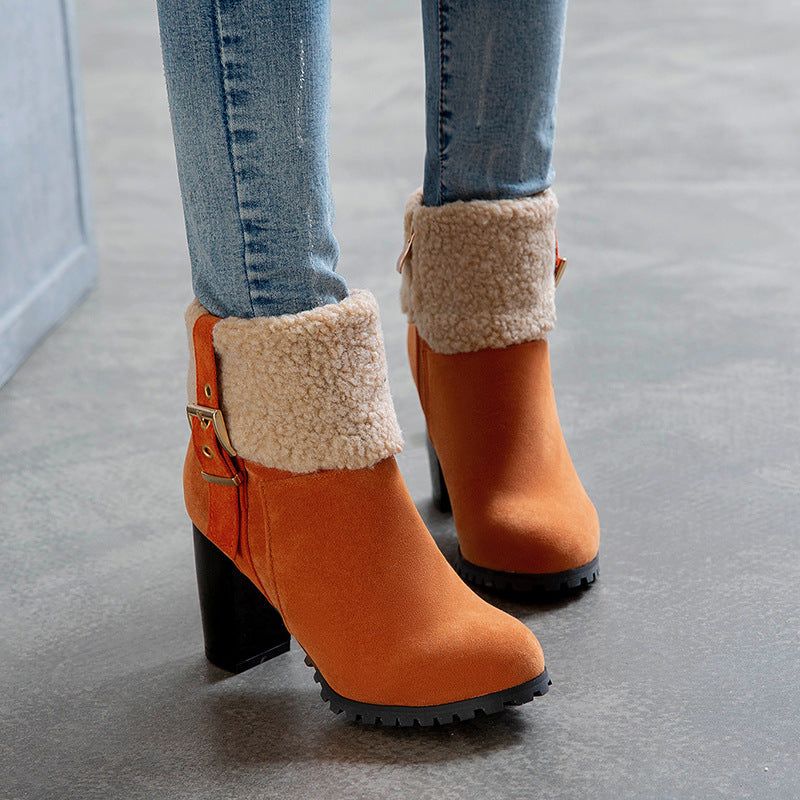 Elegant Suede Winter Heels with Lamb Fur