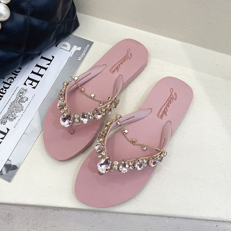 Rhinestone Chain Flip-Flops for Women's Casual Fashion