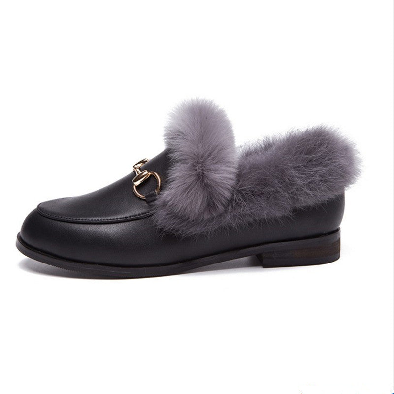 Women's Autumn Winter Plush Leather Flat Shoes