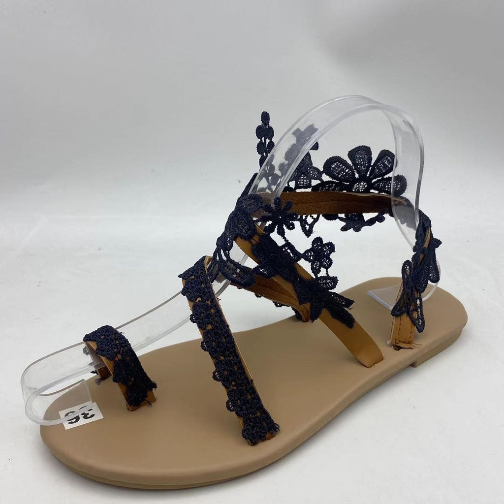 Plus Size Floral Open Toe Flat Sandals for Women 35-43