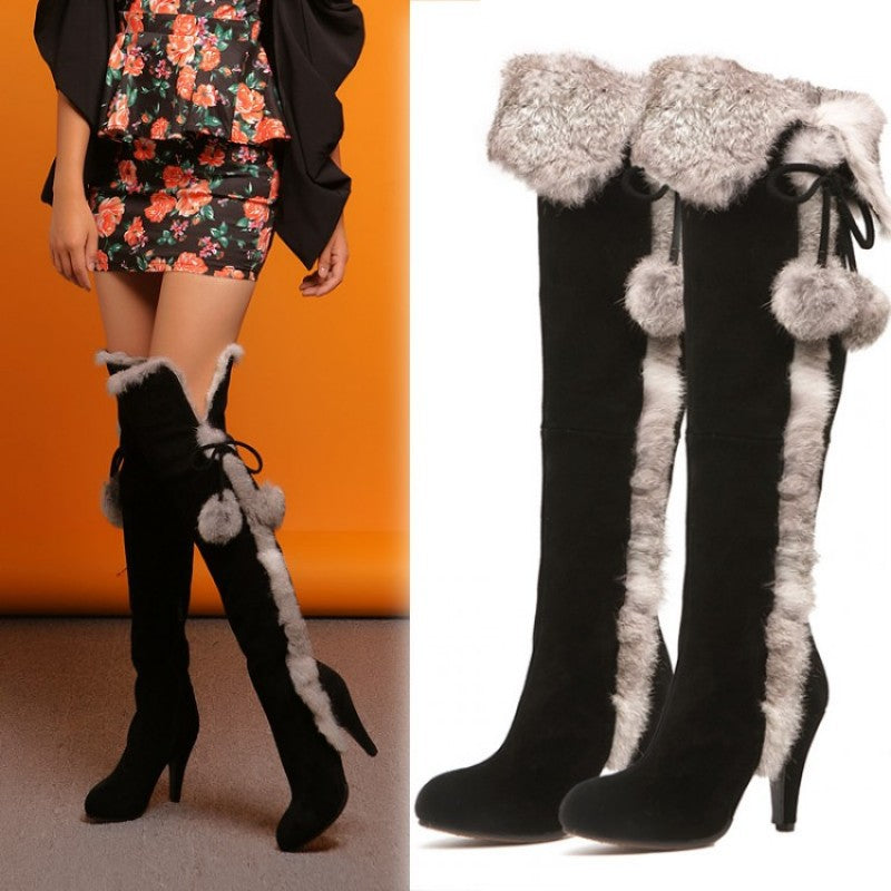 Over-the-Knee Women's Fleece Hare Fur Boots