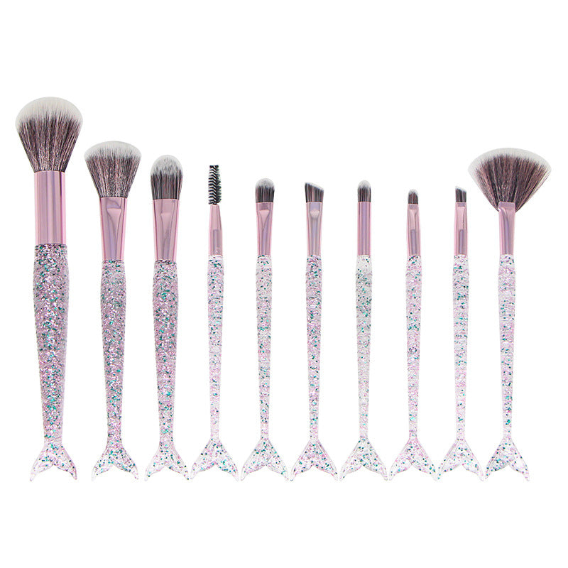 Mermaid Tail Crystal Makeup Brush Set (10 Pcs)