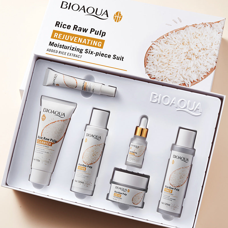 Elegant Rice Extract Skincare Ensemble - 6 Piece Set