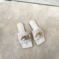 Elegant Metal-Link Flat Slippers