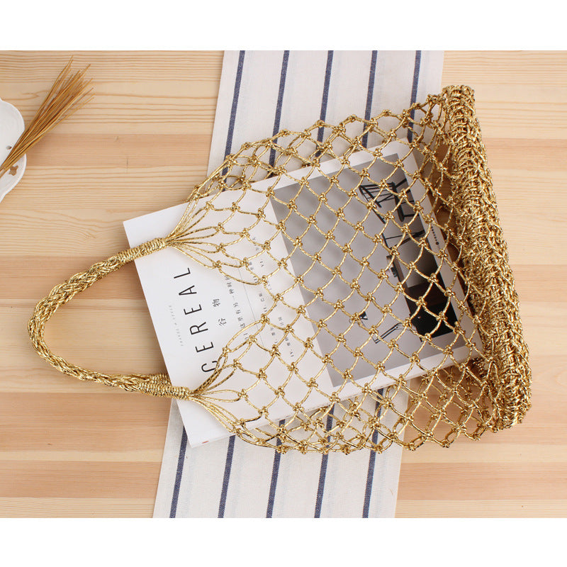 New Ins Solid Color Hand-Crocheted Tote Bag