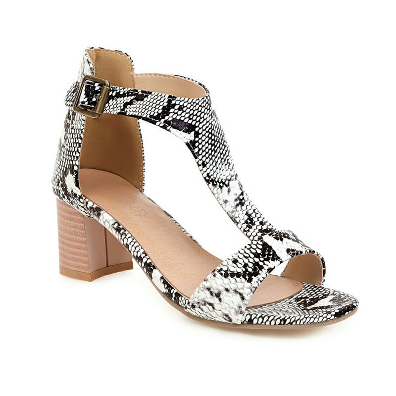Snakeskin Chunky High-Heeled Sandals