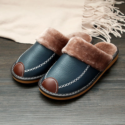 Elegant Couple's Leather-Trimmed Cotton Slippers