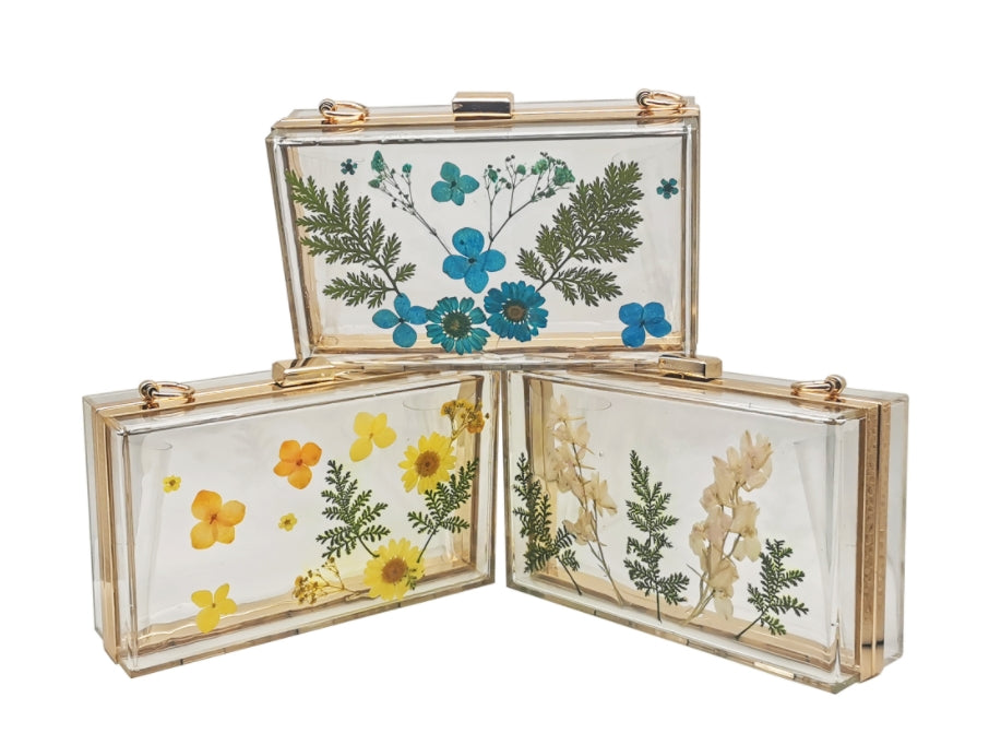Floral Acrylic Clutch with Chain