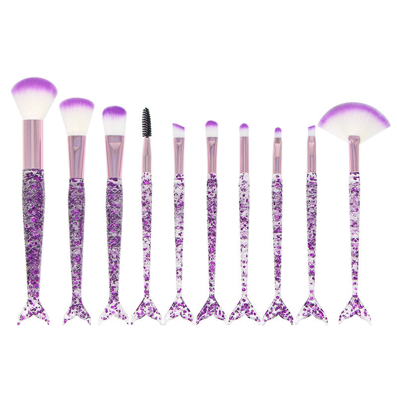 Mermaid Tail Crystal Makeup Brush Set (10 Pcs)