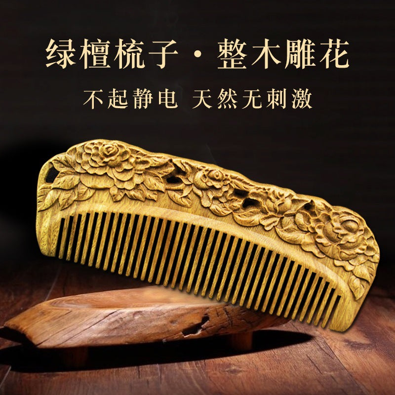 Antique-Style Green Sandalwood Comb Set