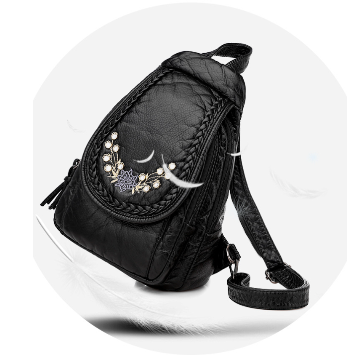 Luxury Embroidered Solid Color Soft Backpack for Women