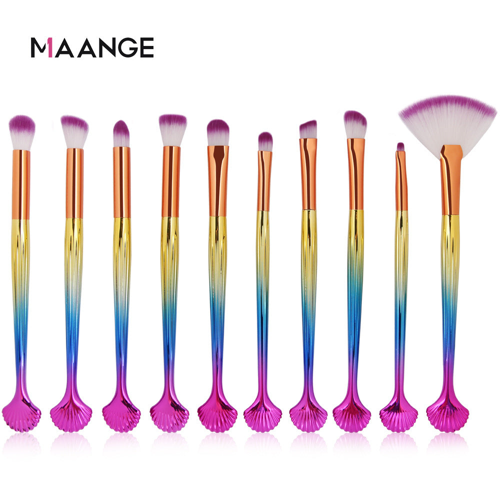 Elegant 10-Piece Shell Brush Set