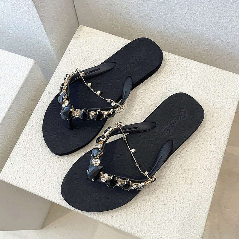 Rhinestone Chain Flip-Flops for Women's Casual Fashion