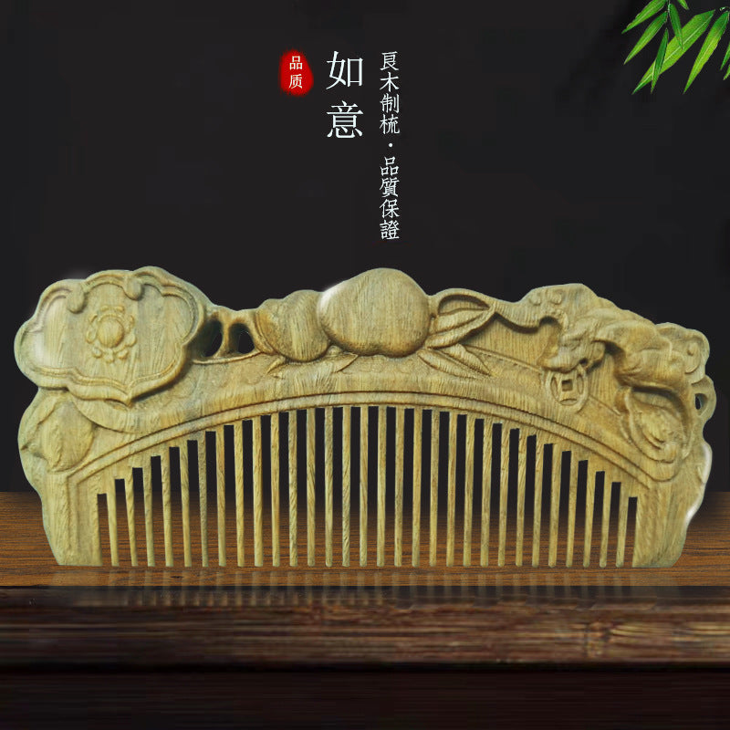 Antique-Style Green Sandalwood Comb Set