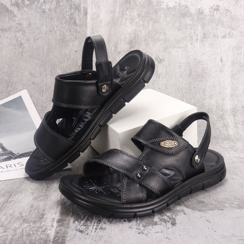 Men's Summer Beach Shoes in First Layer Cowhide
