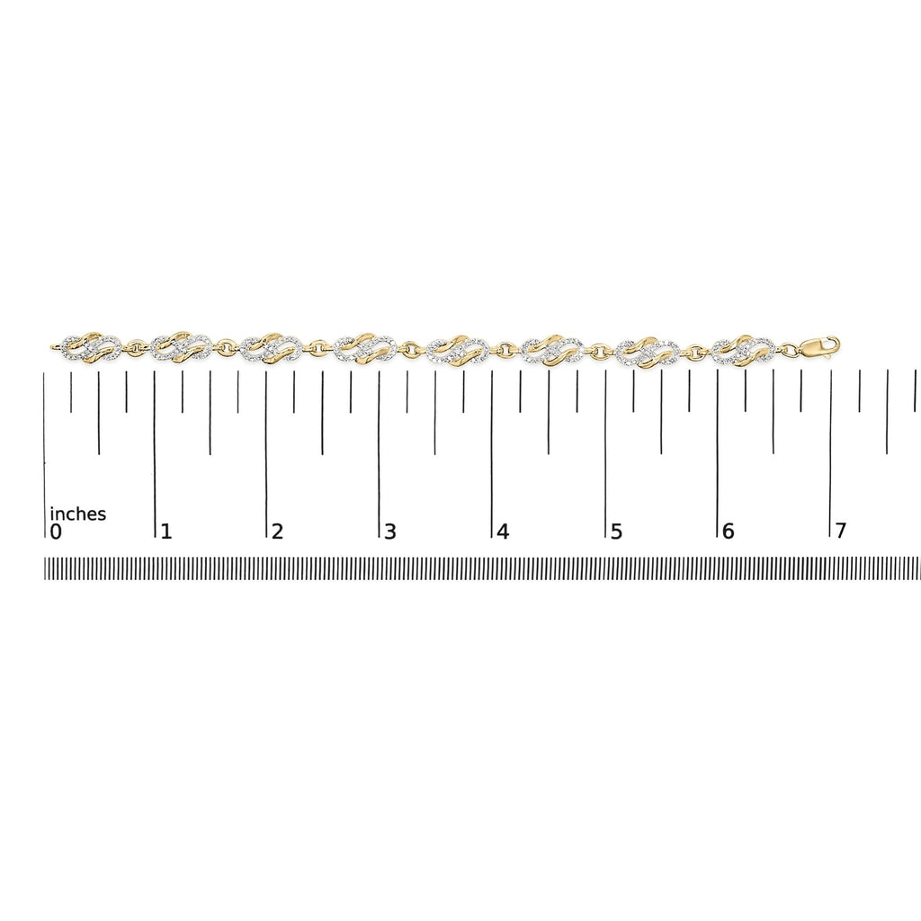14K Yellow Gold Plated .925 Sterling Silver 1.0 Cttw Diamond Infinity Loop and Swirl Link Bracelet