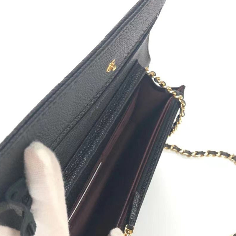 Chanel-Style WOC Women's Chain Shoulder Bag in Caviar Leather