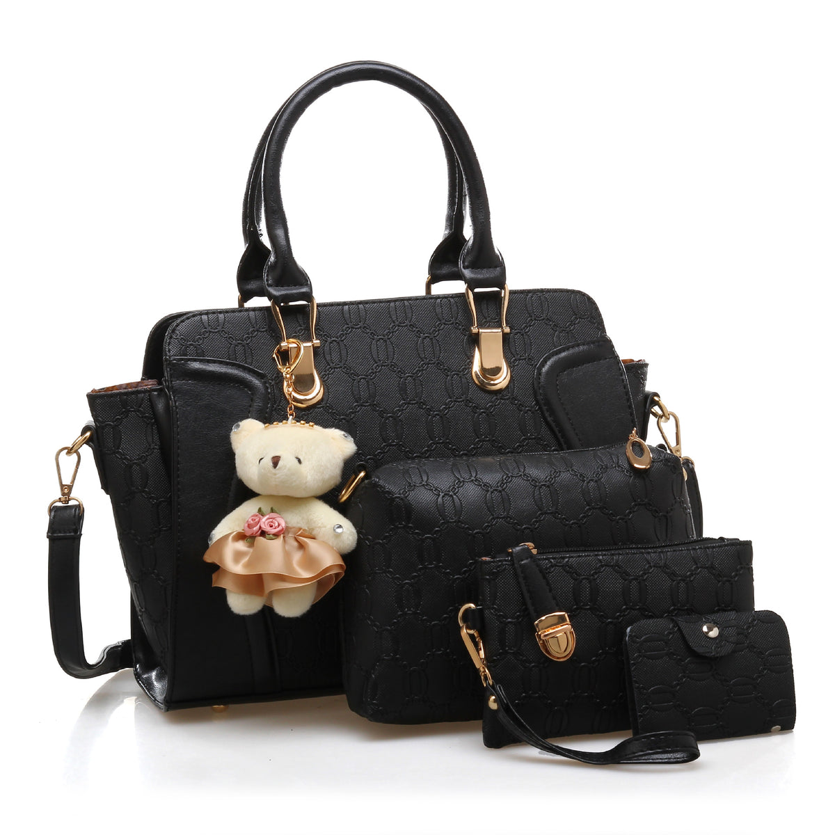 Chic Solid Color Ensemble with Bear Charm