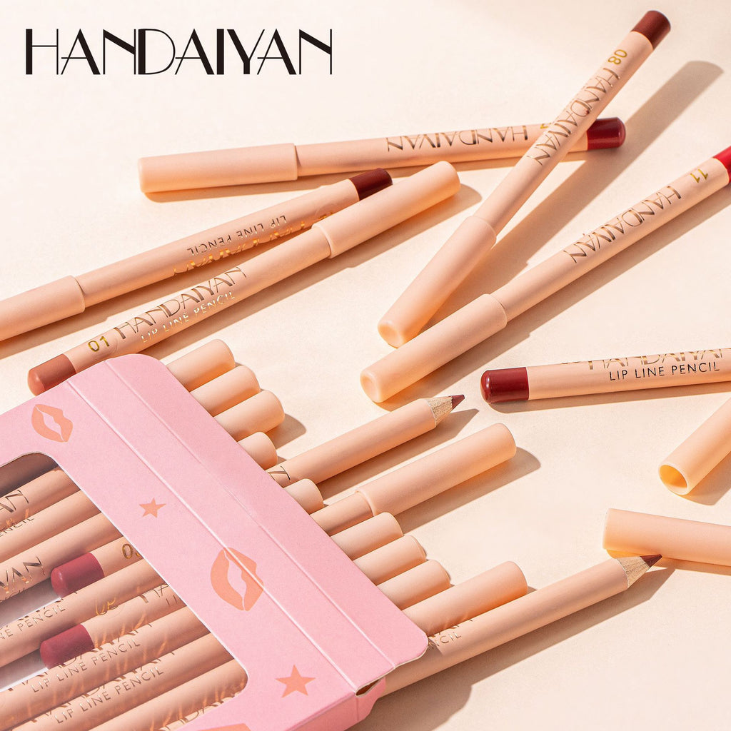 12 Natural Colors Matte Lip Liner Set - Waterproof Pencils