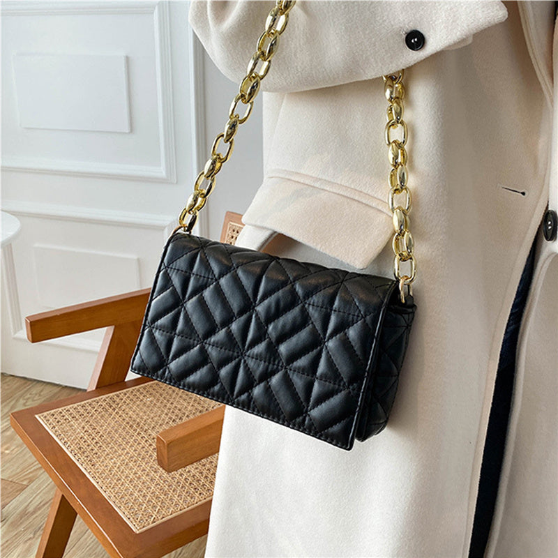 Women's PU Leather Rectangular Diamond Jacquard Bag