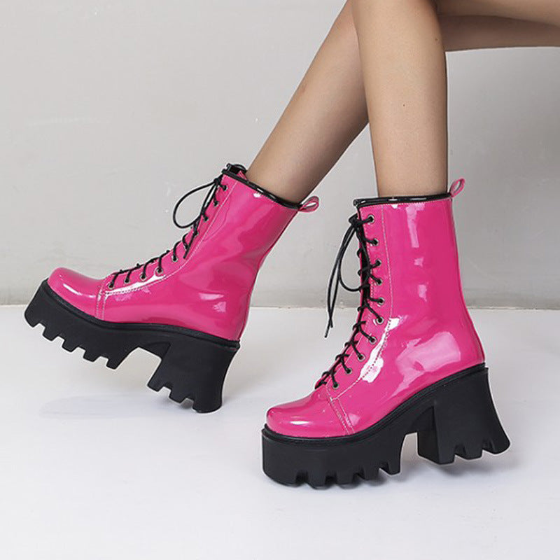 Patent Leather Square Toe Lace-up Shoes - Euro/American Style