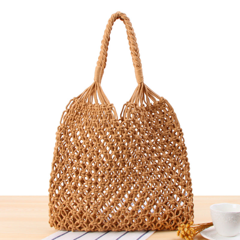 New Trendy Solid Color Woven Shoulder Bag for Women