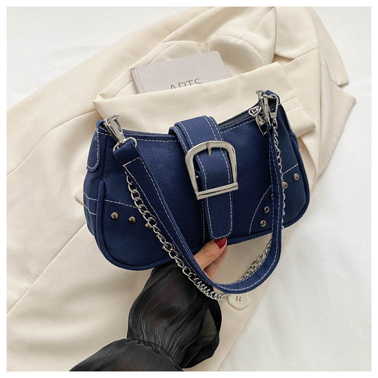 Chic Canvas Shoulder Bag with Chain Strap for Women